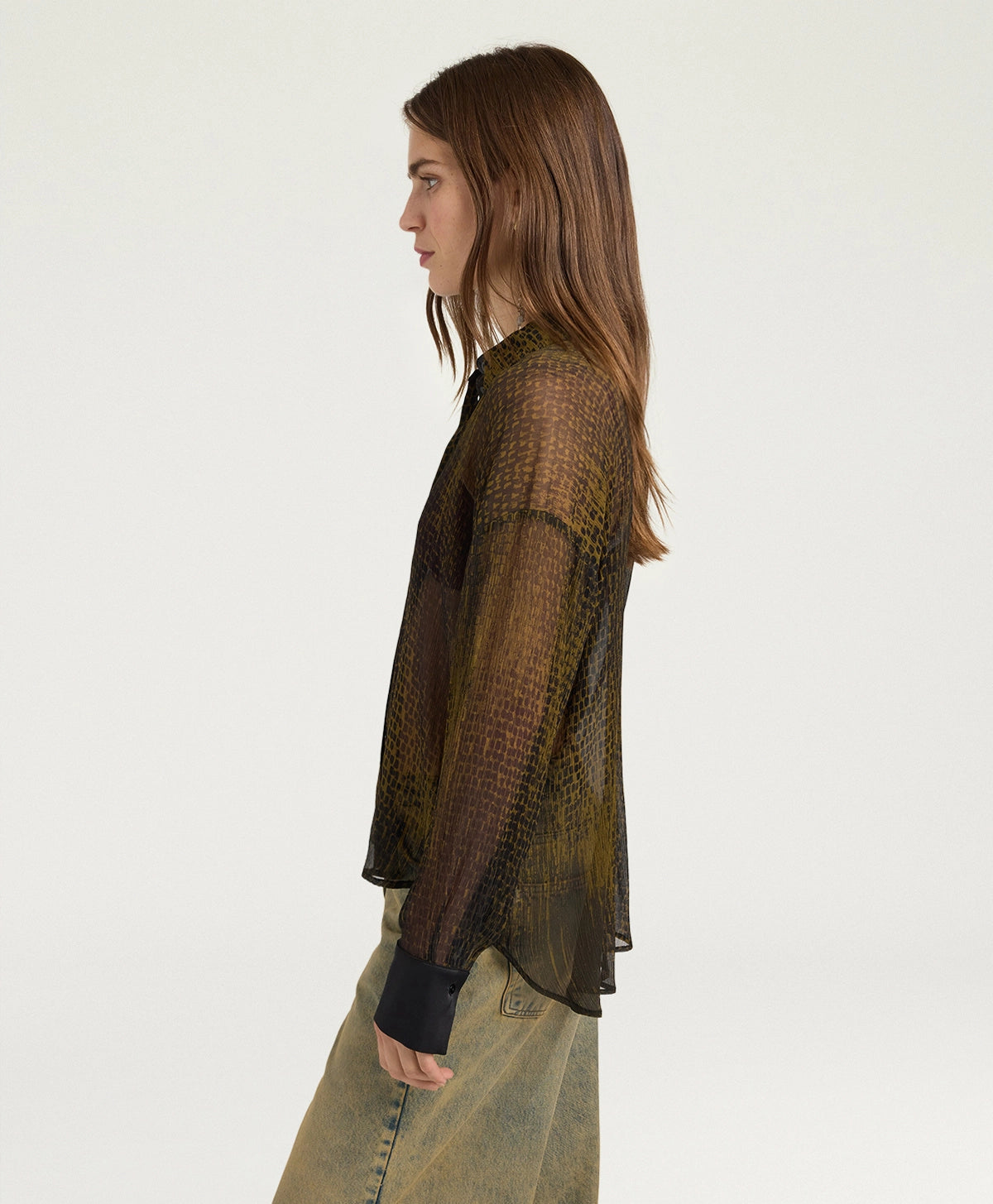 Momonì Freya Boxy Printed Silk Shirt - Bicolor Military, view 4