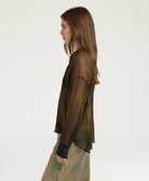 Momonì Freya Boxy Printed Silk Shirt - Bicolor Military, view 4