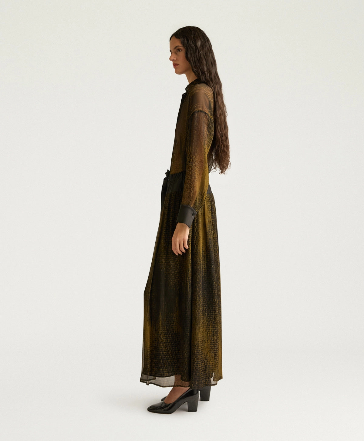 Momonì Liosa Long Bis Printed Silk Skirt - Bicolor Military, view 6