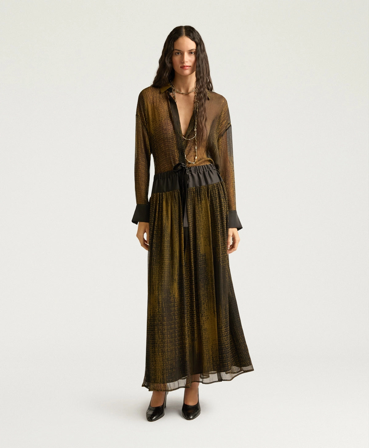 Momonì Liosa Long Bis Printed Silk Skirt - Bicolor Military, view 4
