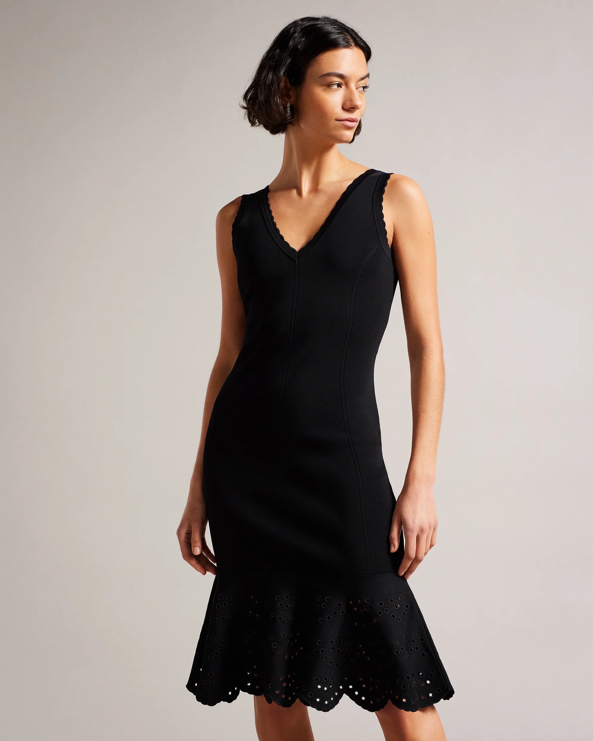 Juliann Broderie Stitch Midi Knit Dress - Black by Ted Baker — view 3
