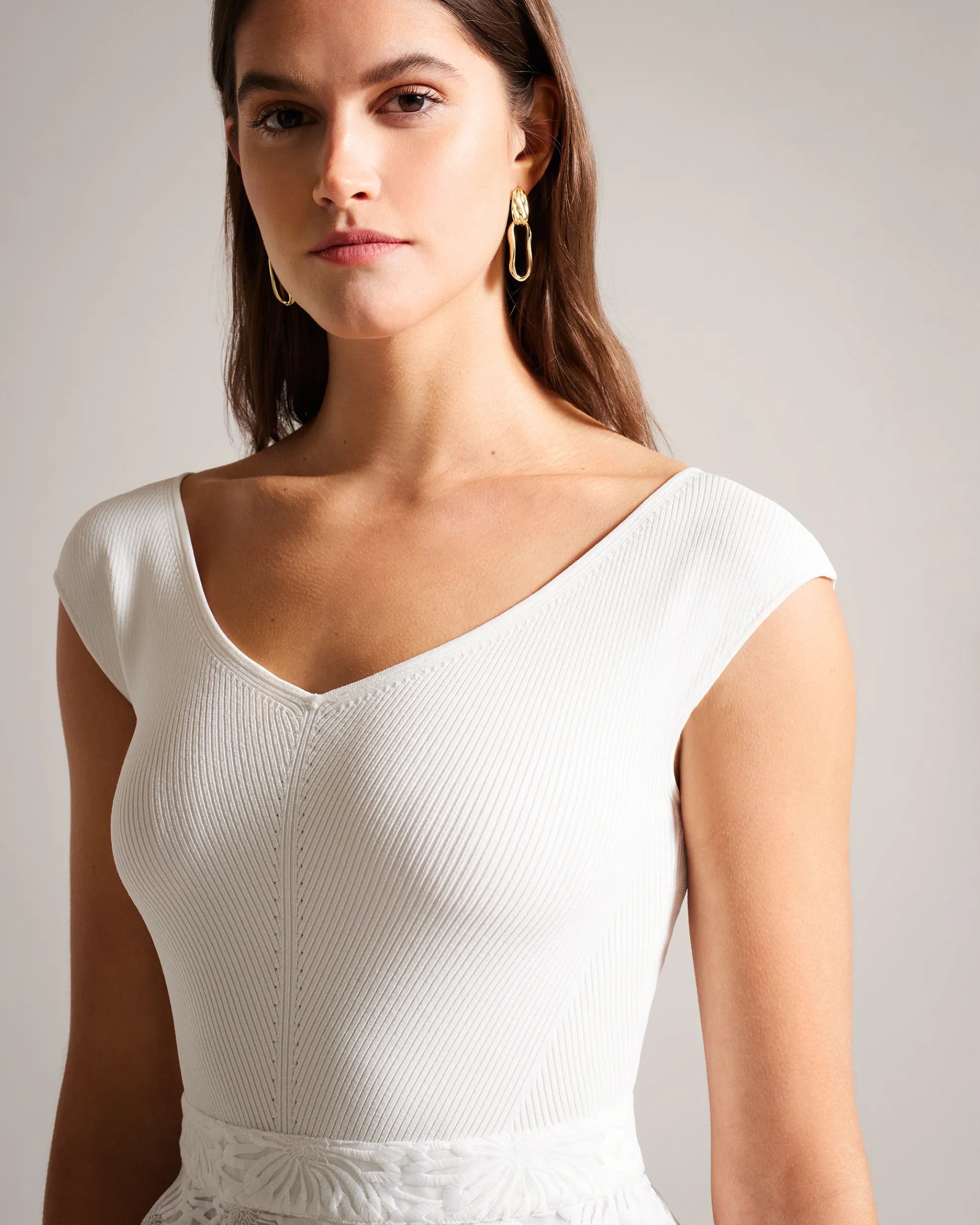 Annikaa Floral Knit Bodice Midi Dress - White by Ted Baker — view 3