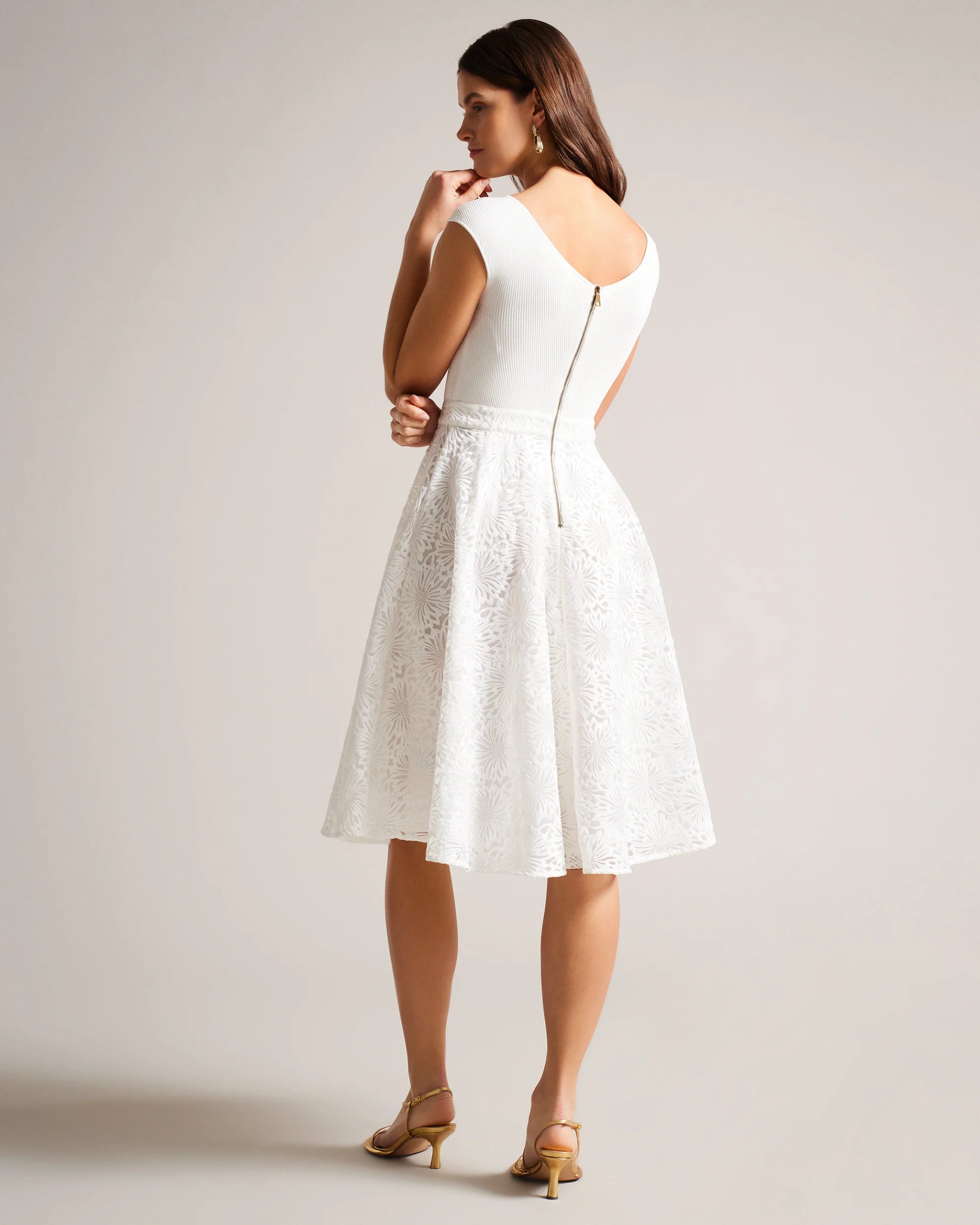 Annikaa Floral Knit Bodice Midi Dress - White by Ted Baker — alternate view
