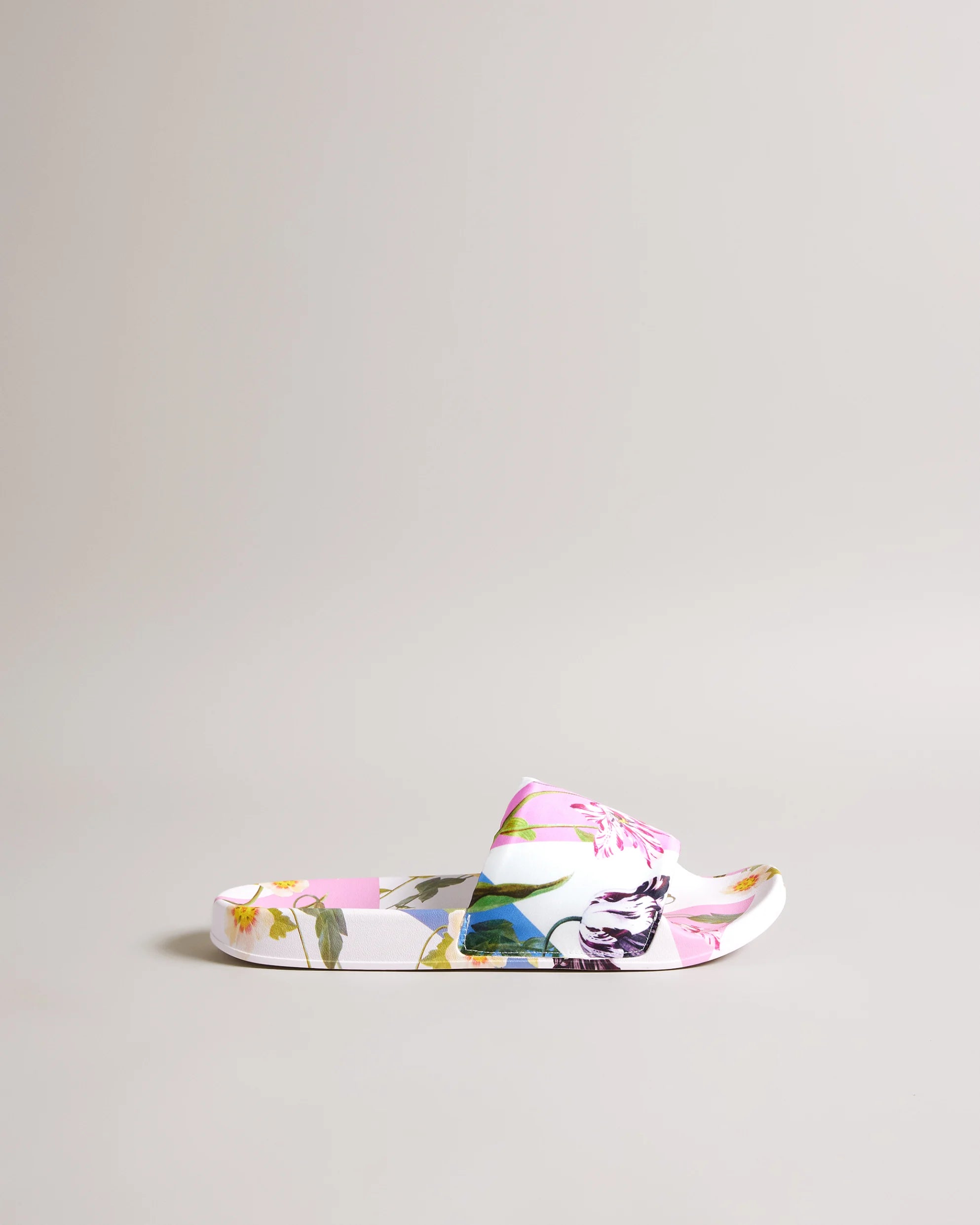Azzyla Floral Printed Satin Sliders - White by Ted Baker | 25 South Boutiques