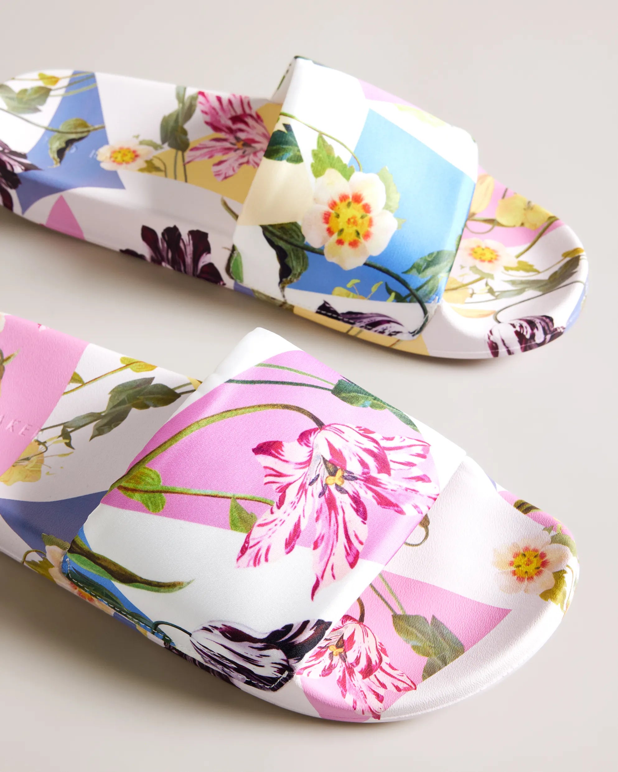 Azzyla Floral Printed Satin Sliders - White by Ted Baker — view 3