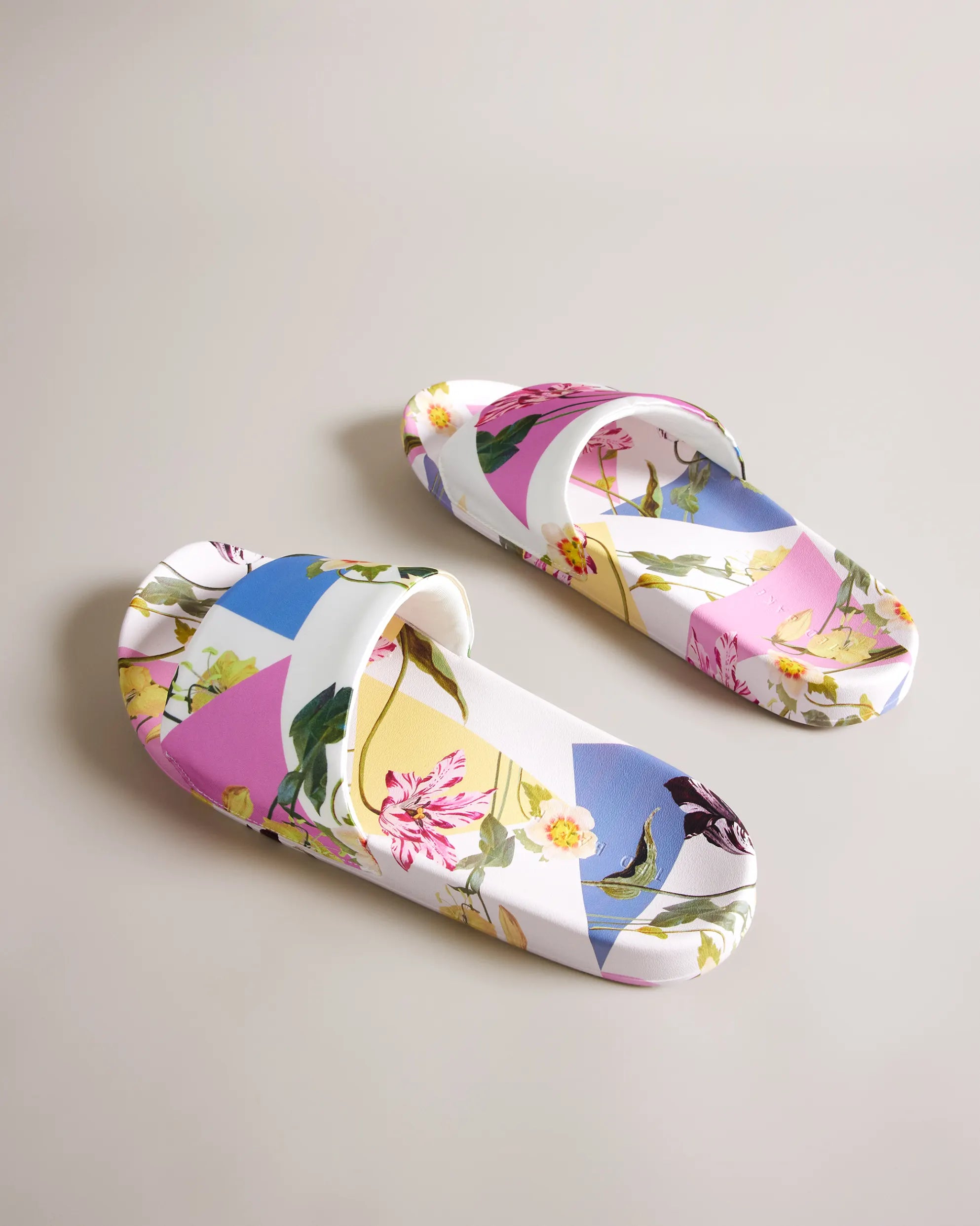 Azzyla Floral Printed Satin Sliders - White by Ted Baker — view 4