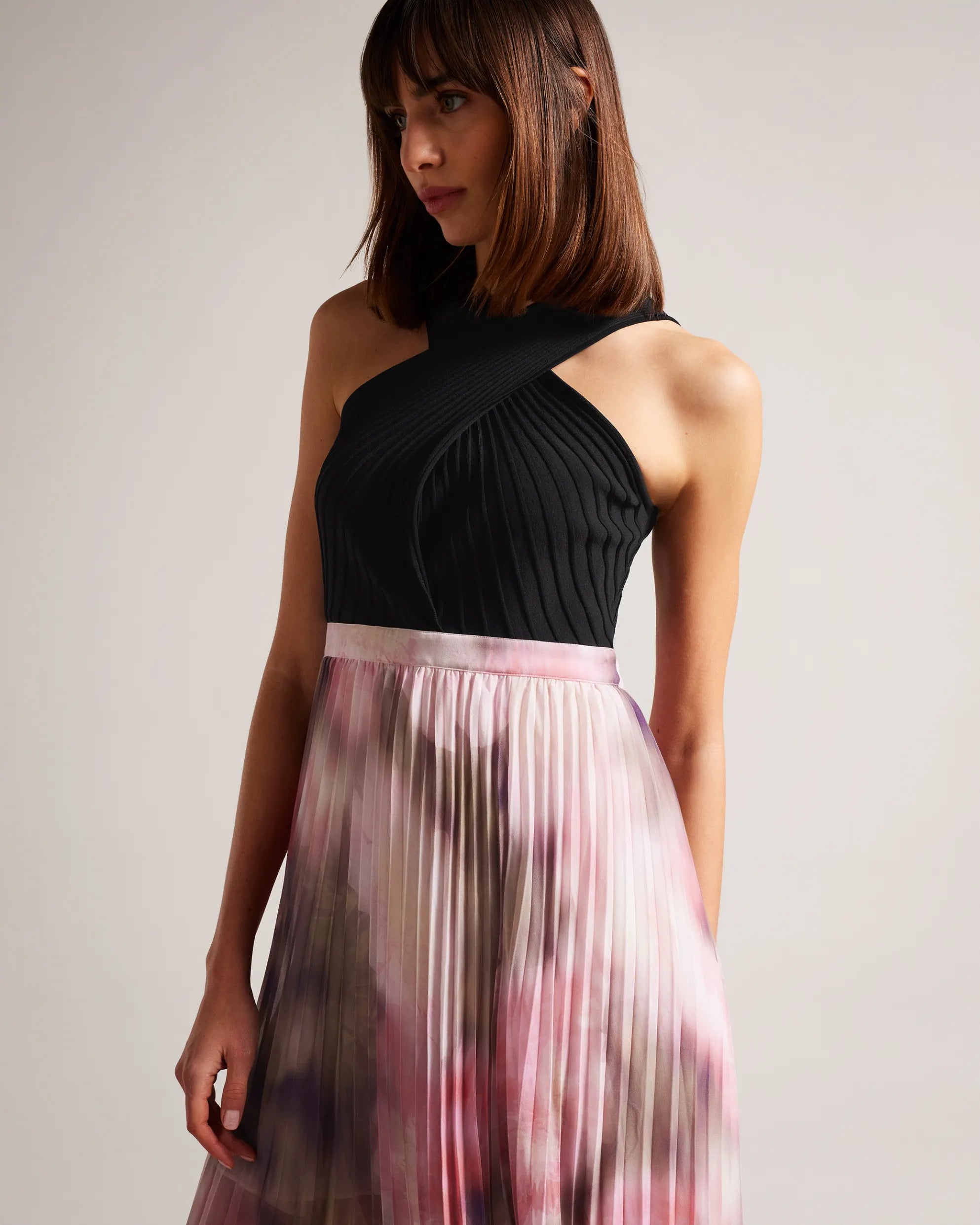 Loulous Pleated Skirt Midi Dress - Coral by Ted Baker — view 3