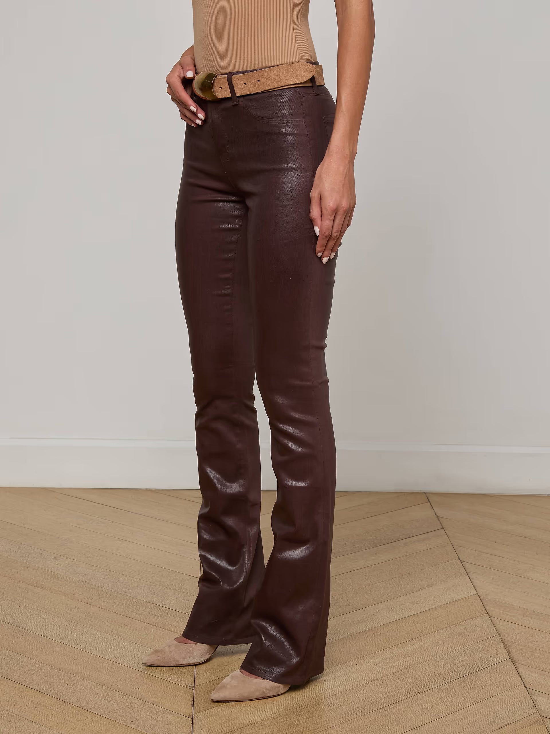 Selma Coated Bootcut Jean - Chocolate Coated by L'agence — view 3