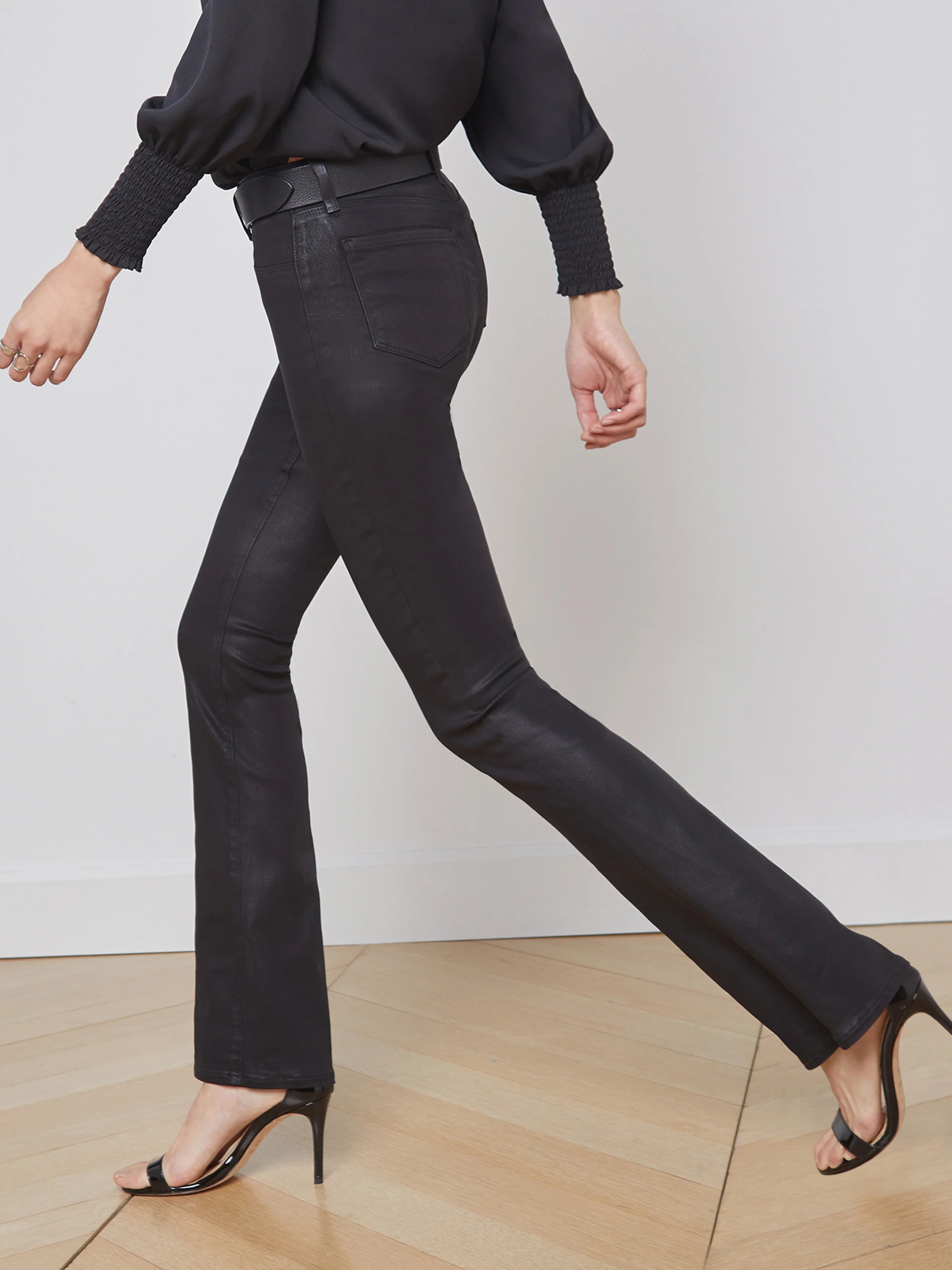 Selma Coated Bootcut Jean - Noir Coated by L'agence — view 3