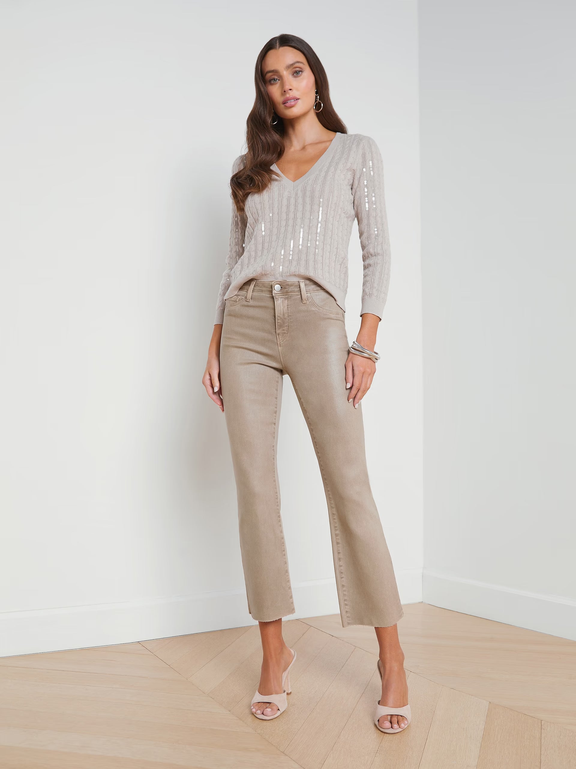 Kendra Coated Cropped Flare Jean - Rye Coated by L'agence | 25 South Boutiques