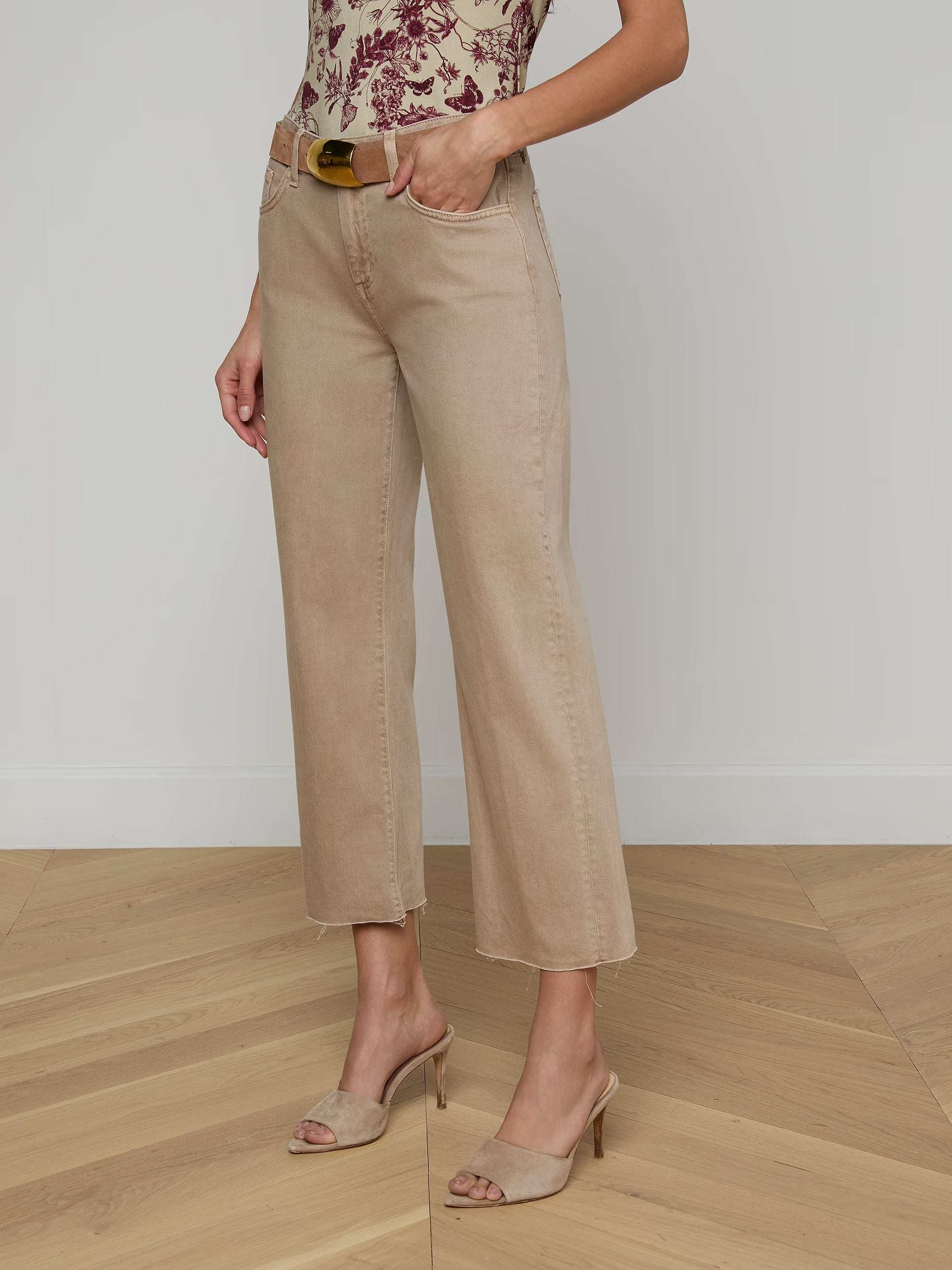 Wanda Cropped Wide Leg Jean - Biscuit by L'agence — view 3