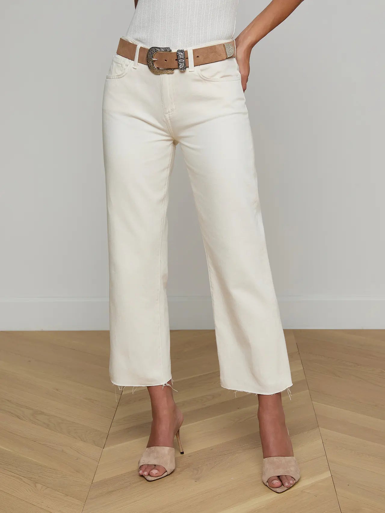 Wanda Cropped Wide Leg Jean - Light Ecru by L'agence — alternate view