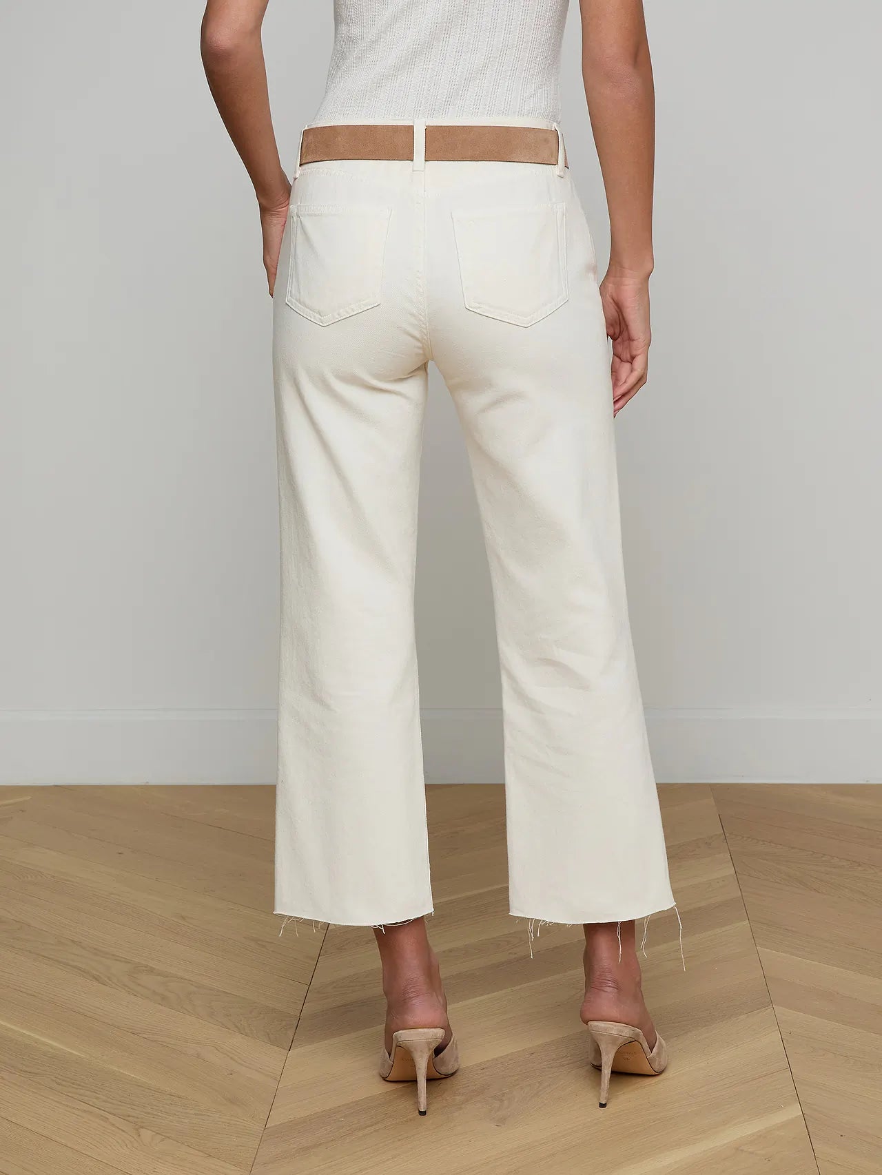 Wanda Cropped Wide Leg Jean - Light Ecru by L'agence — view 3