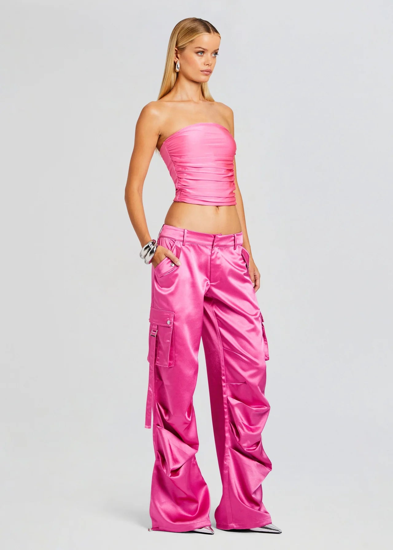 Lai Satin Cargo Pant - Malibu Pink by SER.O.YA — view 3
