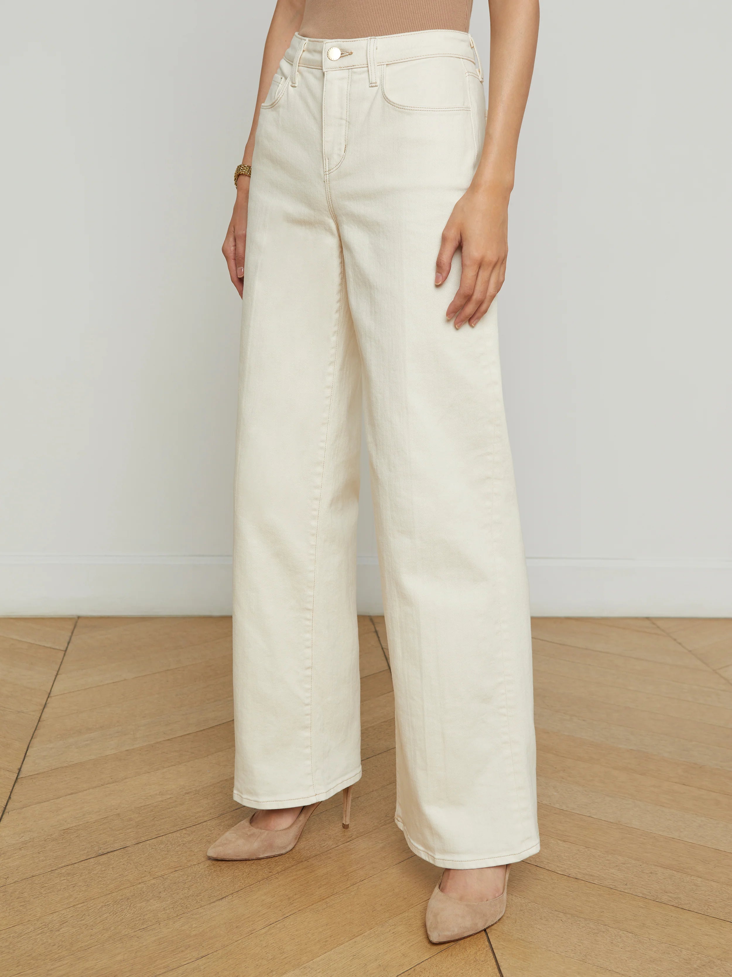 Alicent Wide Leg Jean - Macadamia by L'agence — view 3