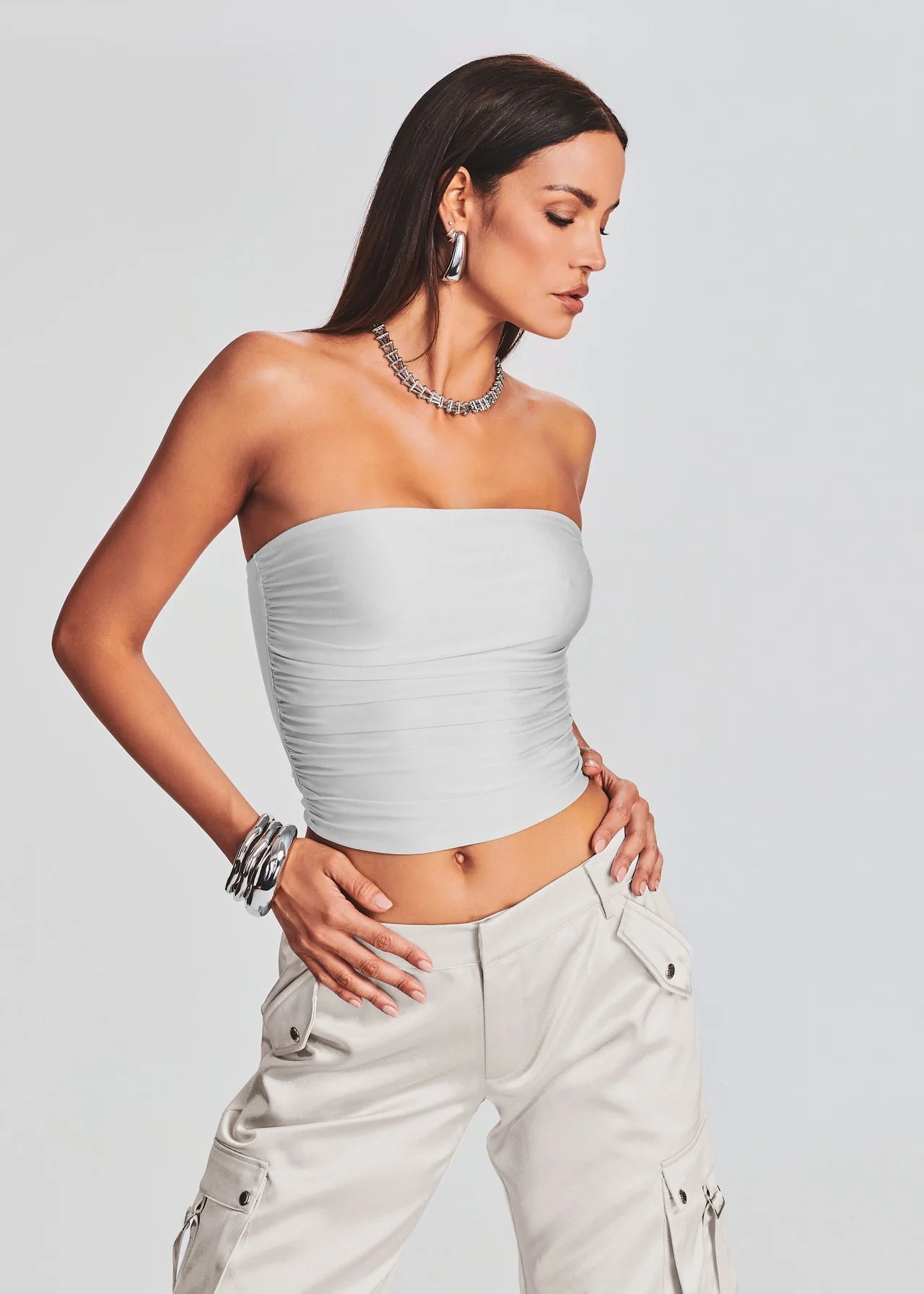 Debbi Strapless Top - Silver by SER.O.YA | 25 South Boutiques