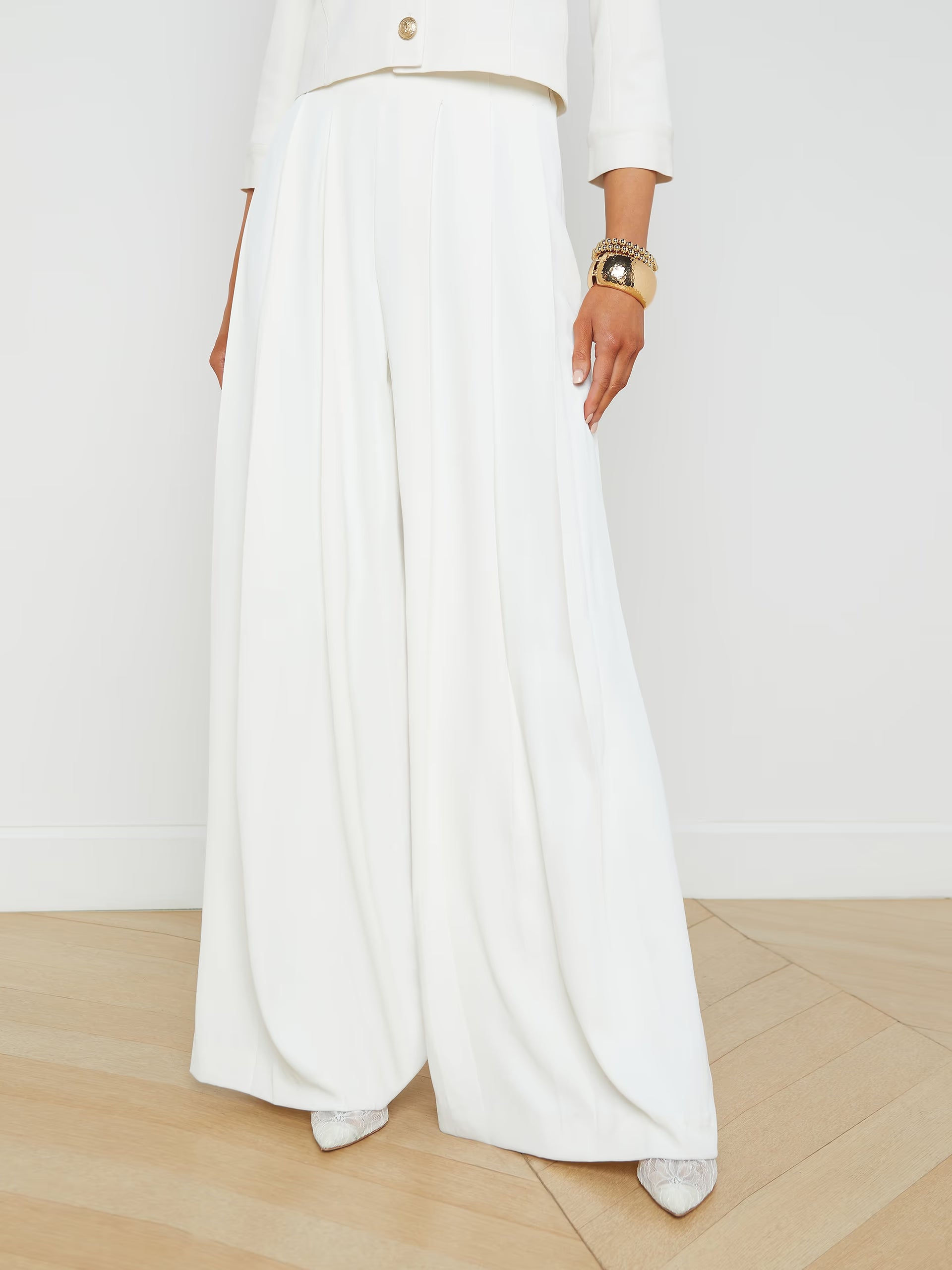 Nova Pleated Wide-Leg Pant - Ivory by L'agence — alternate view