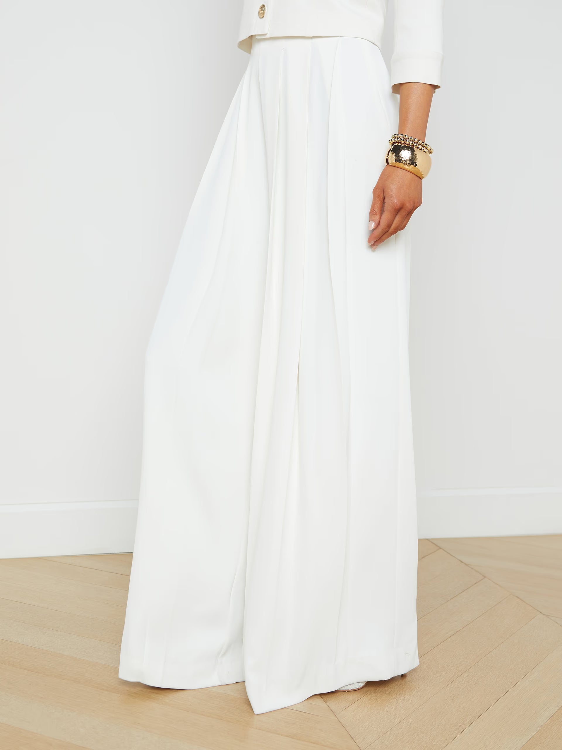 Nova Pleated Wide-Leg Pant - Ivory by L'agence — view 3