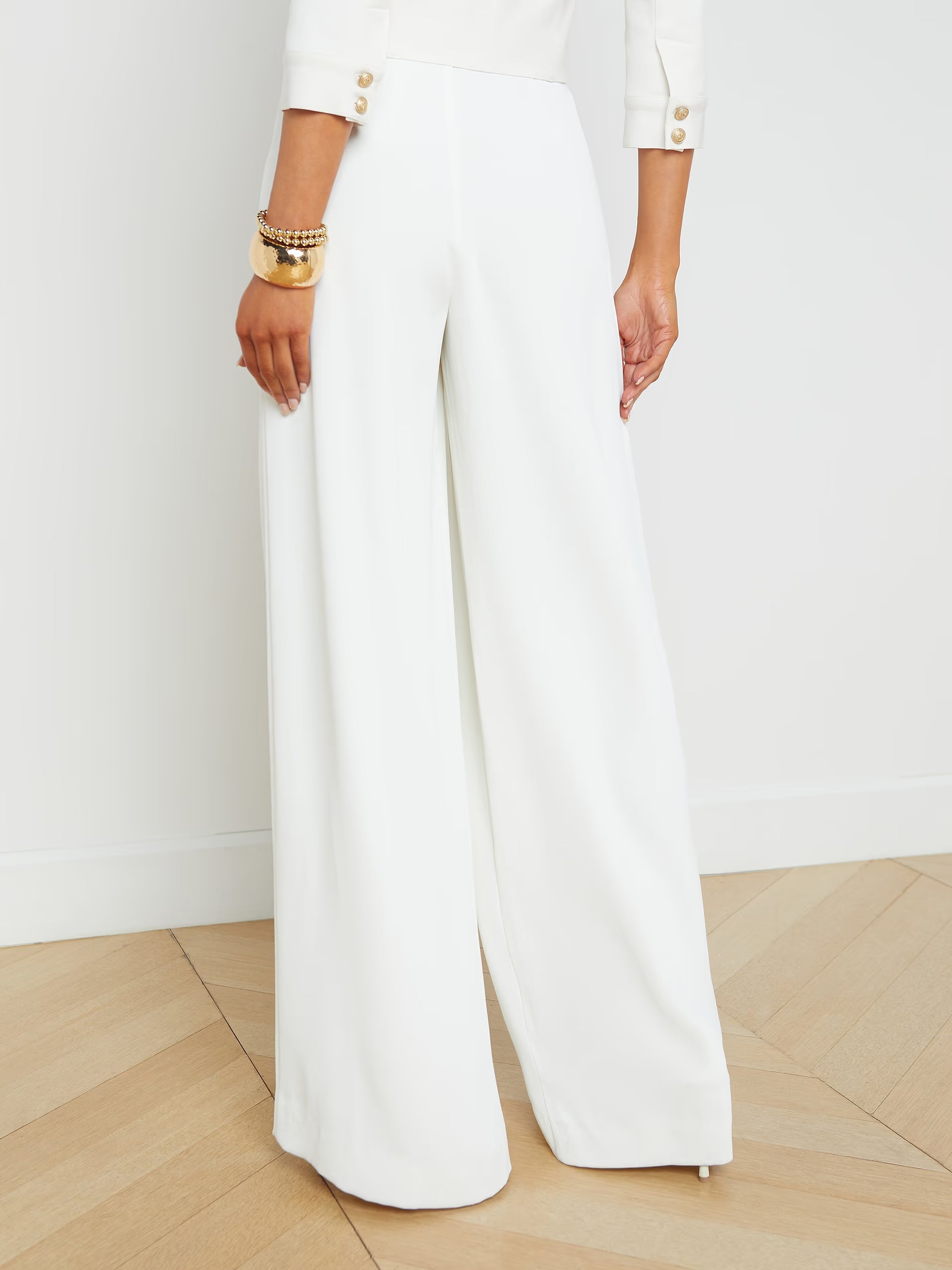 Nova Pleated Wide-Leg Pant - Ivory by L'agence — view 4