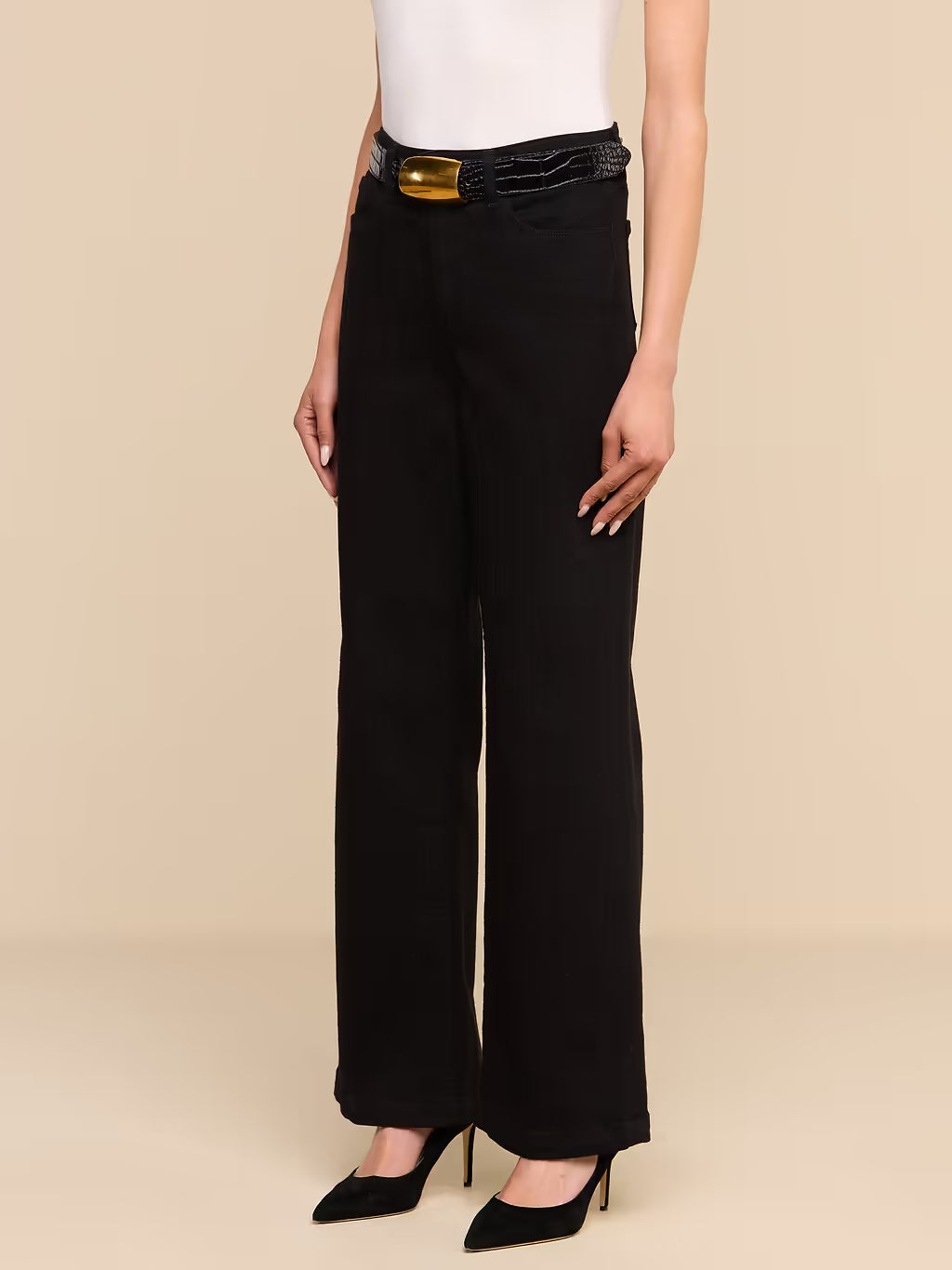 Scottie Wide-Leg Jean - Black by L'agence — view 3