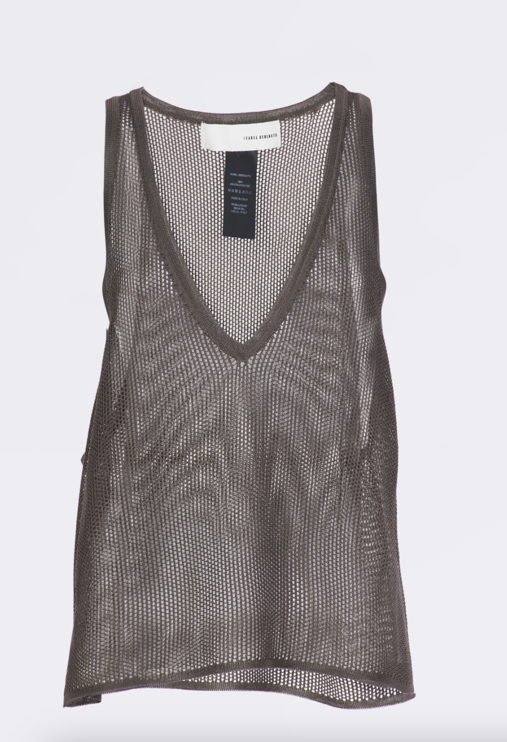 Shiny Viscose Mesh V Neck Tank - Mud by Isabel Benenato — view 5