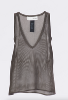Shiny Viscose Mesh V Neck Tank - Mud by Isabel Benenato — view 5