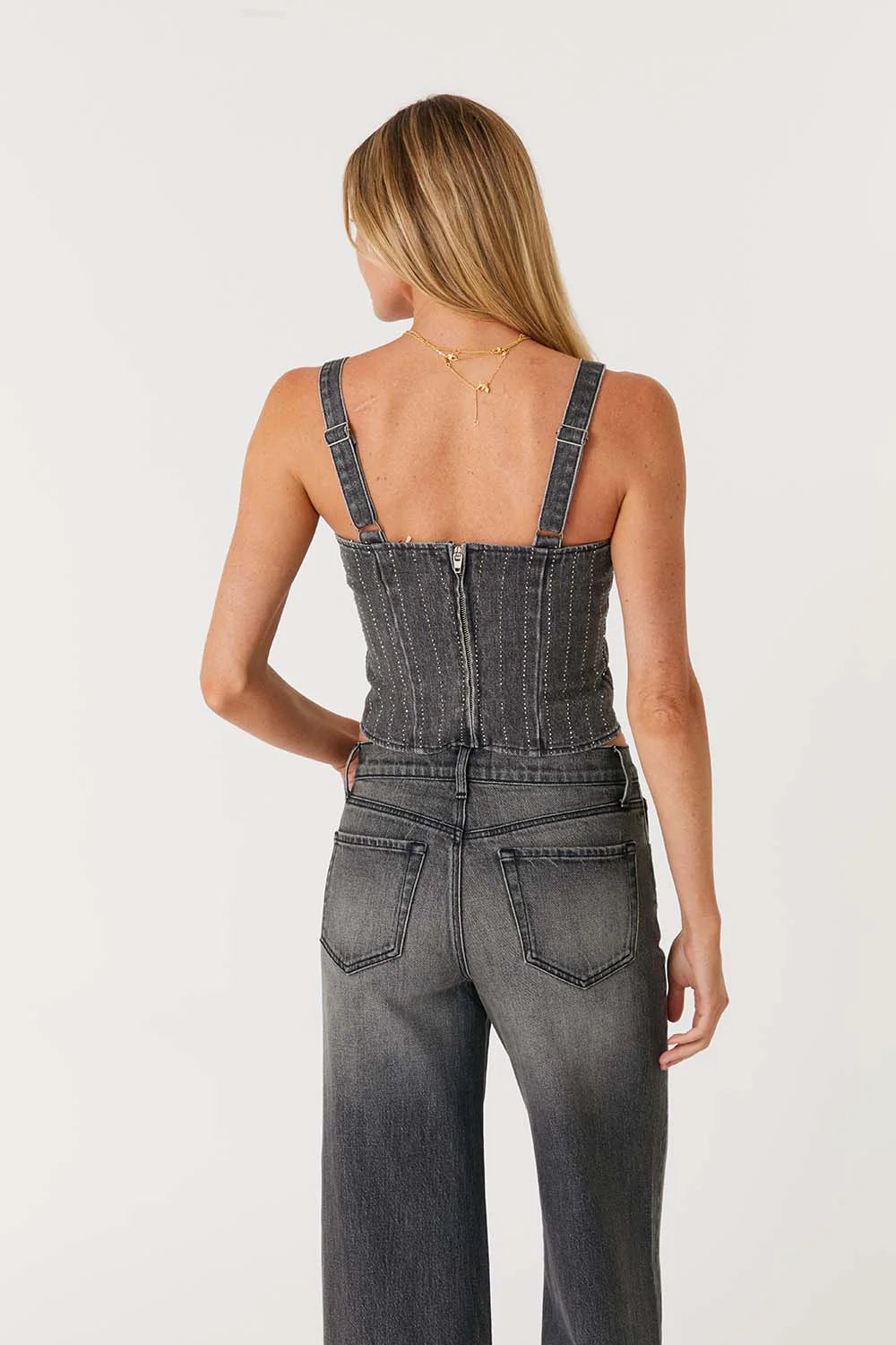Carbon Denim Corset Top - Black Diamond by Level 99 — view 3