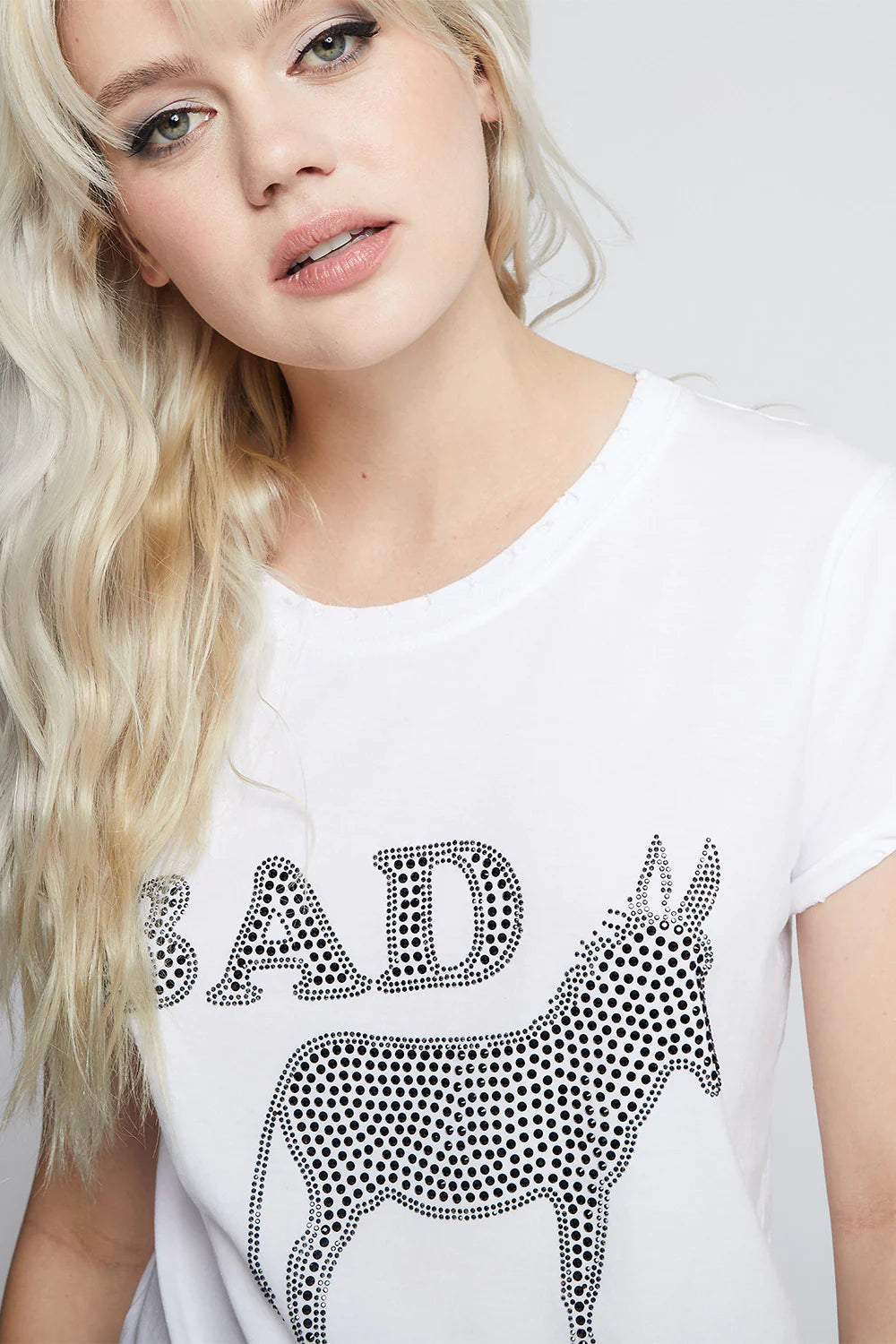 Bass Ass Crystal Embellished Tee - White by Recycled Karma — alternate view
