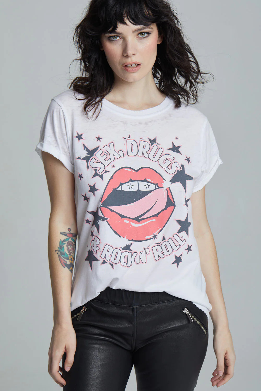 Rock 'N" Roll Lips Tee - White by Recycled Karma | 25 South Boutiques