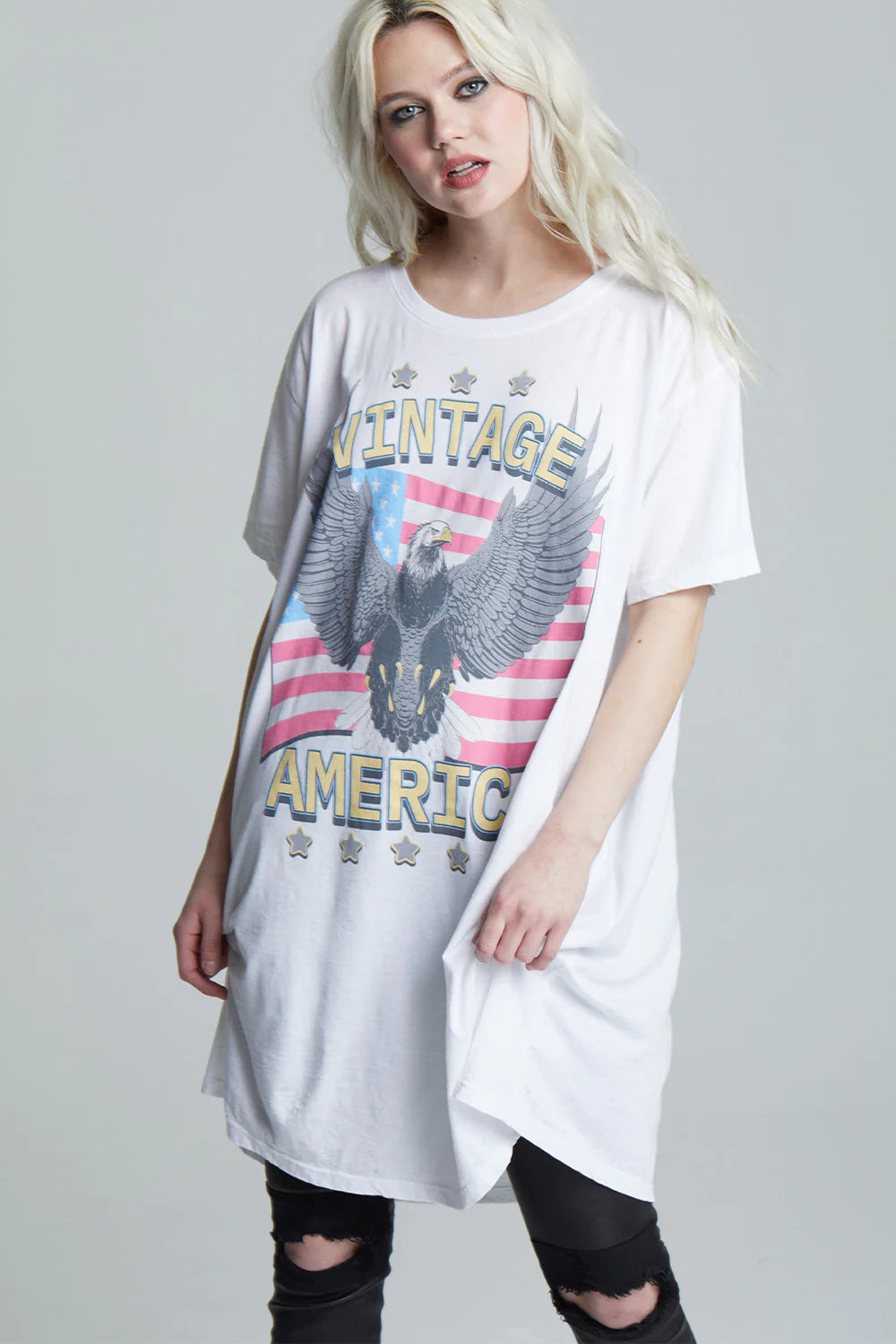 Vintage America T Shirt Dress - White by Recycled Karma | 25 South Boutiques