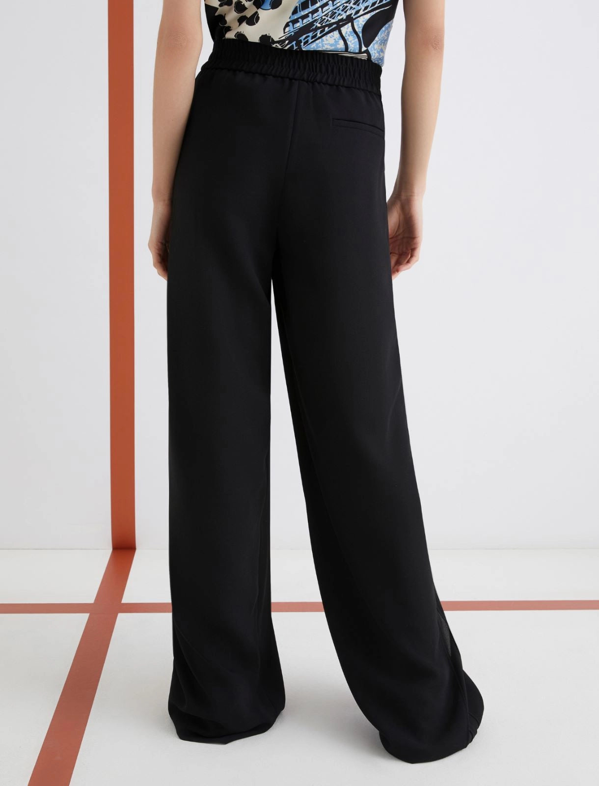 Stilla Sheer Stripe Satin Trousers - Black by Marella — view 3