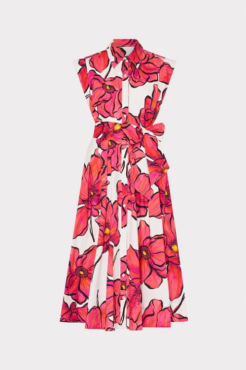 Jules Windflower Pastel Poplin Midi Dress - Coral Multi by Milly — view 4