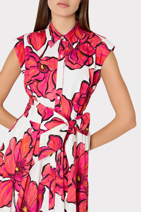 Jules Windflower Pastel Poplin Midi Dress - Coral Multi by Milly — alternate view