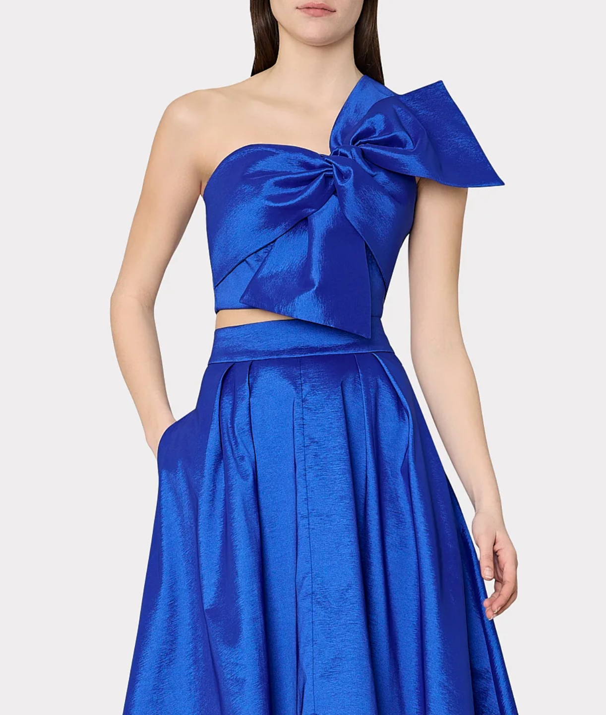 Laney Bow Taffeta Crop Top - Blue by Milly | 25 South Boutiques