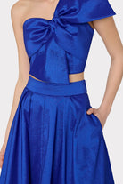 Laney Bow Taffeta Crop Top - Blue by Milly — alternate view