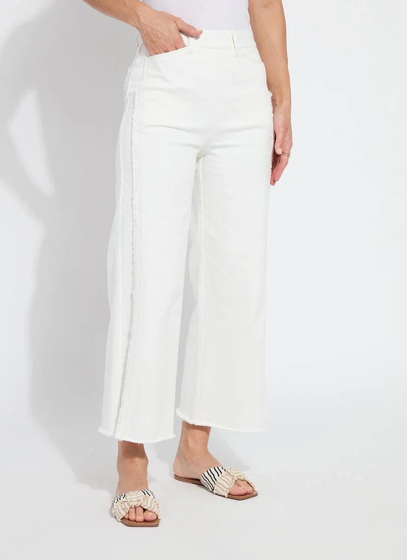 Noah Hi Waist Crop Wide Fringe Denim - Ecru White by Lysse | 25 South Boutiques