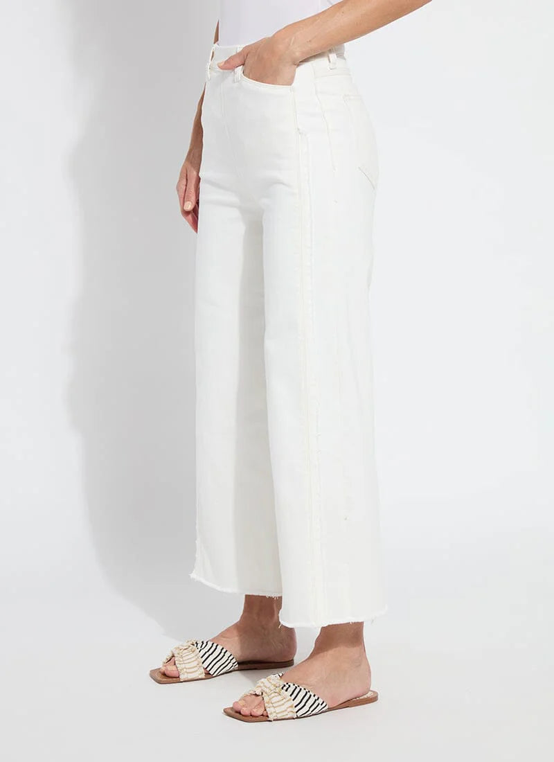 Noah Hi Waist Crop Wide Fringe Denim - Ecru White by Lysse — alternate view