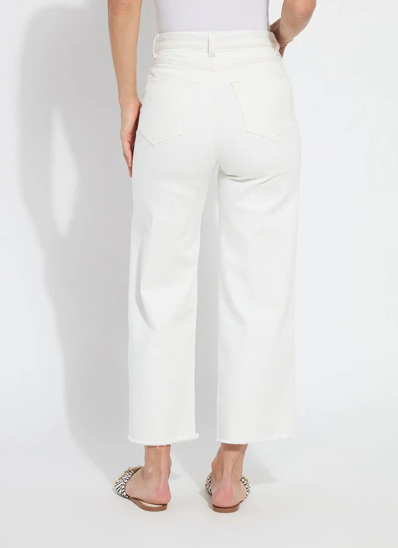 Noah Hi Waist Crop Wide Fringe Denim - Ecru White by Lysse — view 3