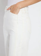 Noah Hi Waist Crop Wide Fringe Denim - Ecru White by Lysse — view 4