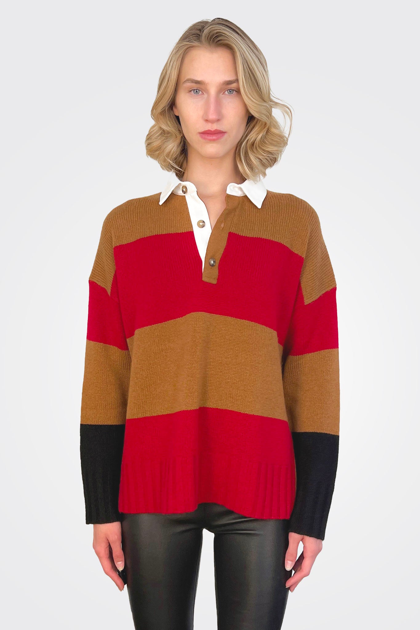 Stripe Polo - Nutmeg by 360 Cashmere | 25 South Boutiques