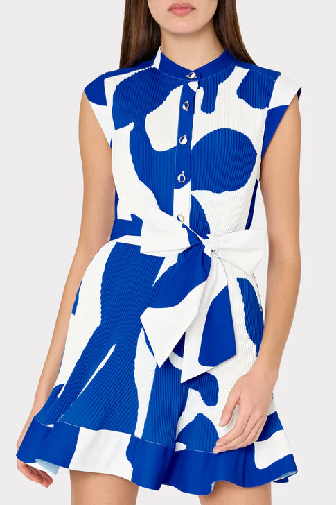 Joan Grand Foliage Pleated Dress - Blue White by Milly — alternate view