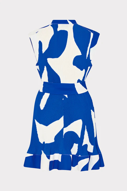 Joan Grand Foliage Pleated Dress - Blue White by Milly — view 4