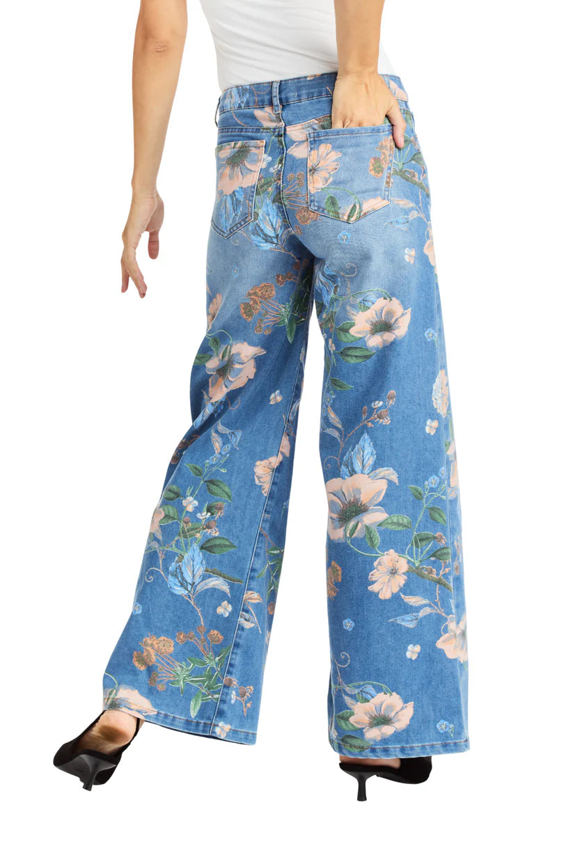 Floral Printed Wide Leg - Indigo by Tractr — alternate view