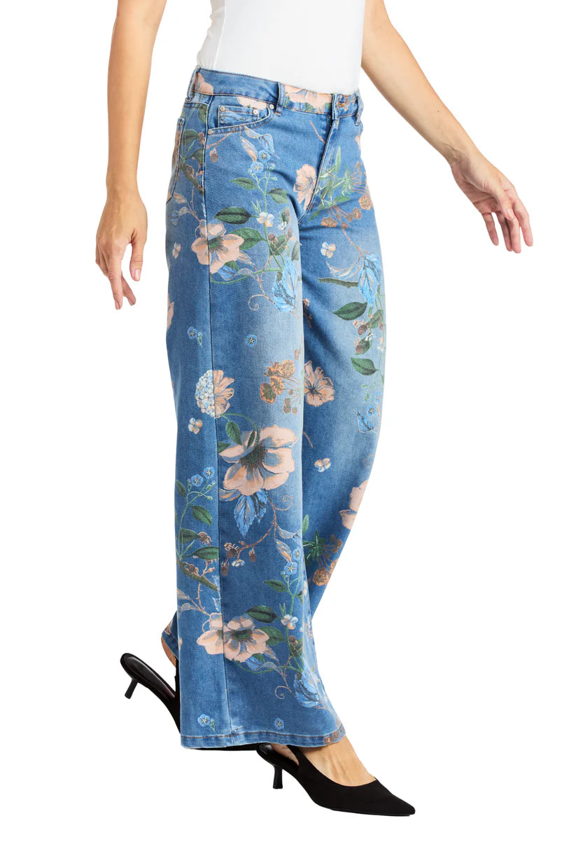 Floral Printed Wide Leg - Indigo by Tractr — view 3