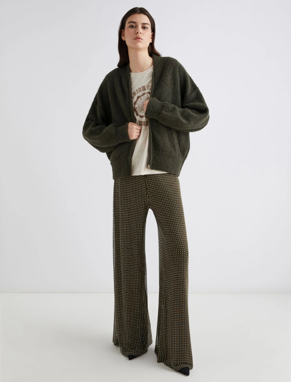 Oronte Bouclé Bomber Jacket - Khaki by Marella — view 4