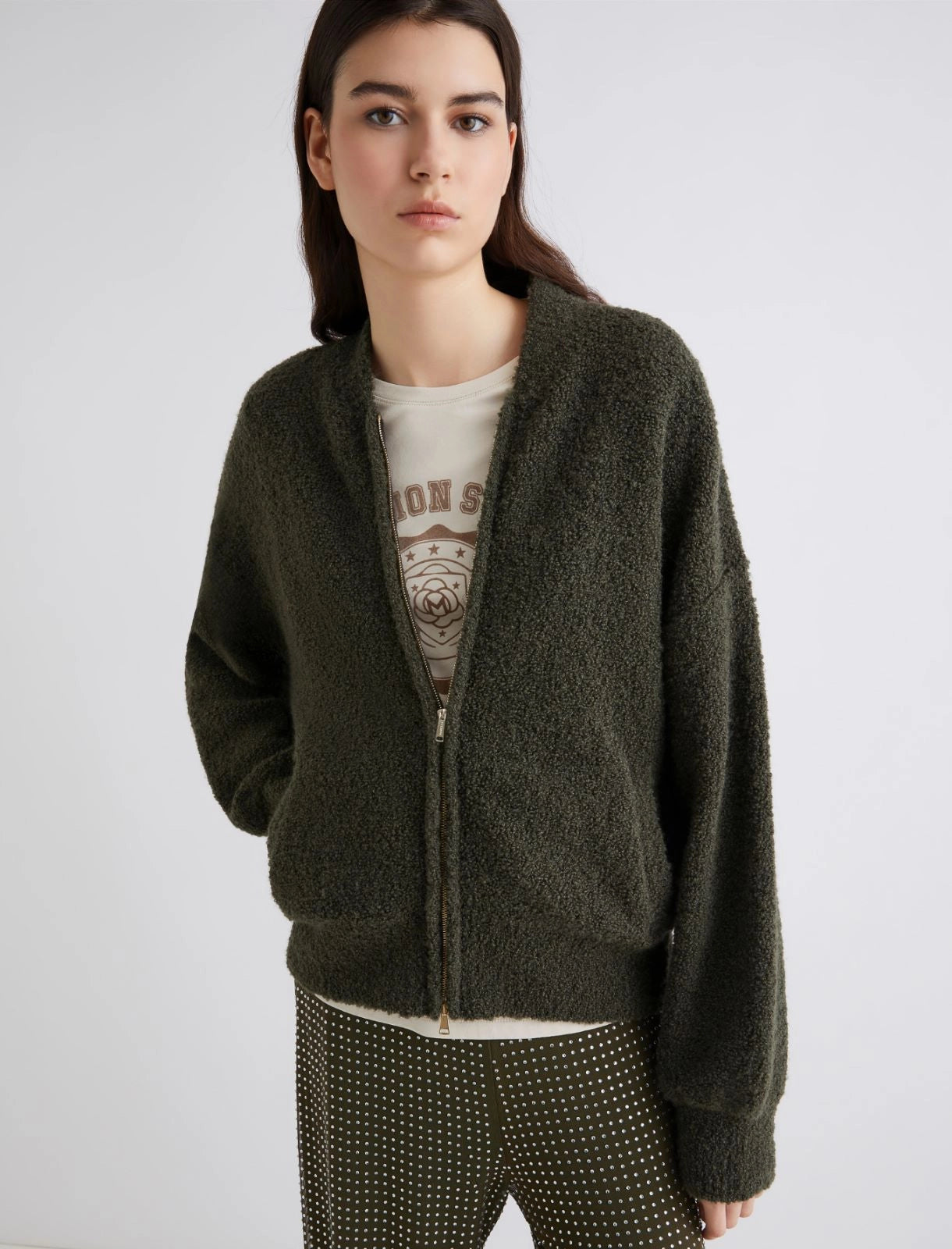 Oronte Bouclé Bomber Jacket - Khaki by Marella | 25 South Boutiques