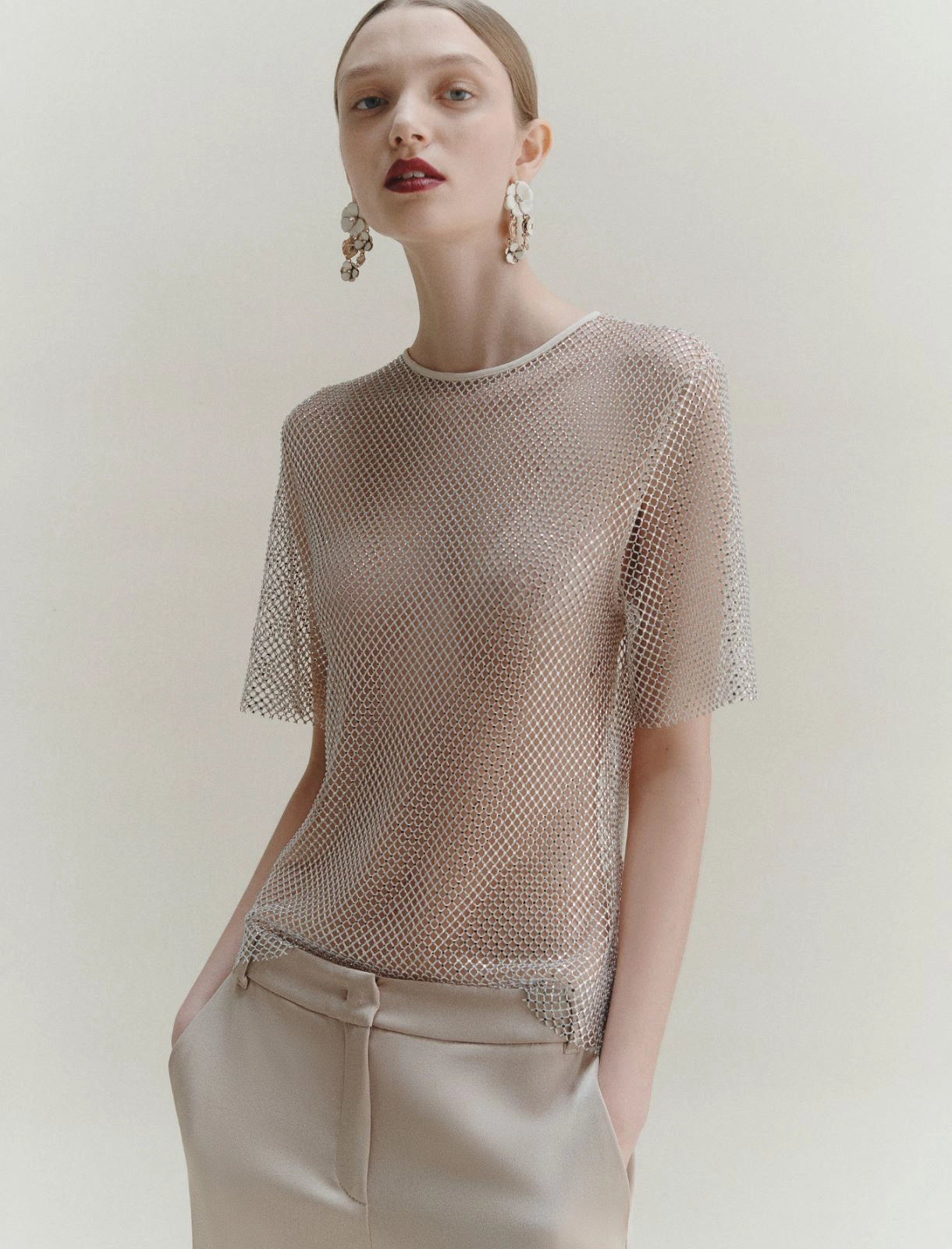 Lodola Rhinestone Mesh Shirt - Wool White by Marella | 25 South Boutiques