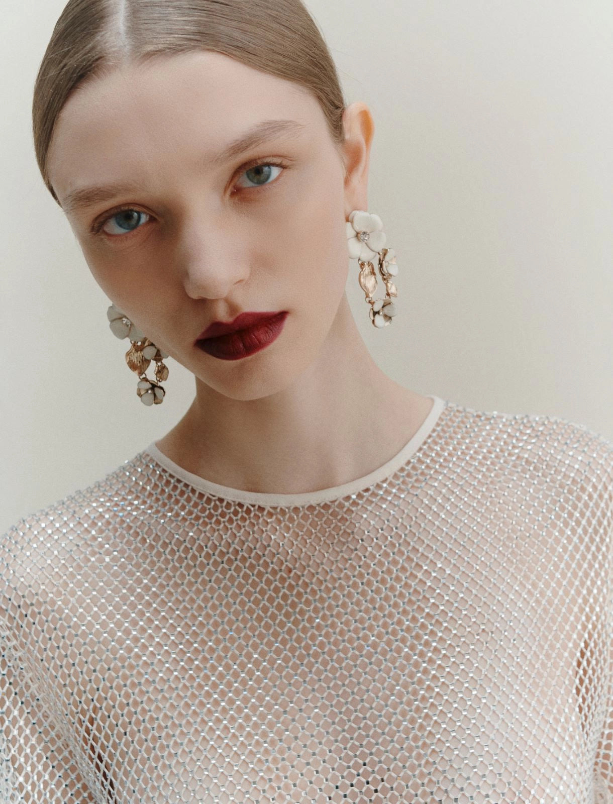 Lodola Rhinestone Mesh Shirt - Wool White by Marella — view 3