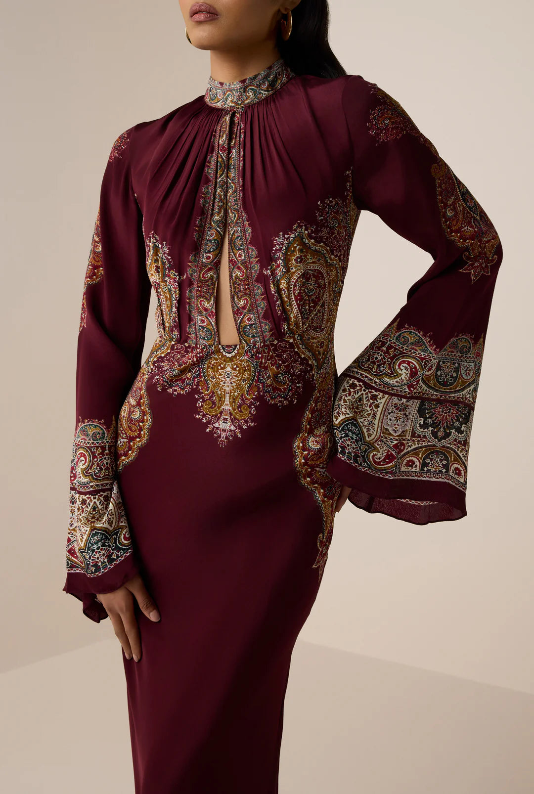 Shifa Long Dress - Burgundy by Hemant & Nandita — alternate view