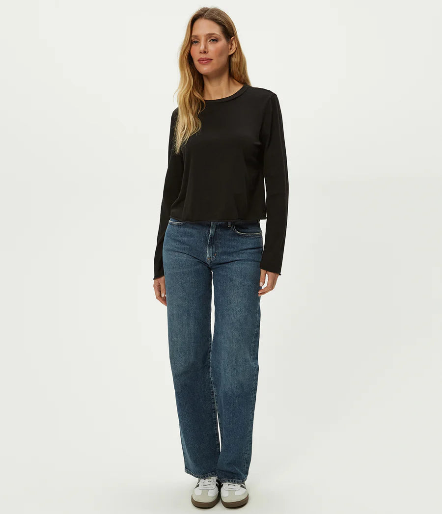 Aiko Crewneck Long Sleeve Tee - Black by Michael Stars — alternate view